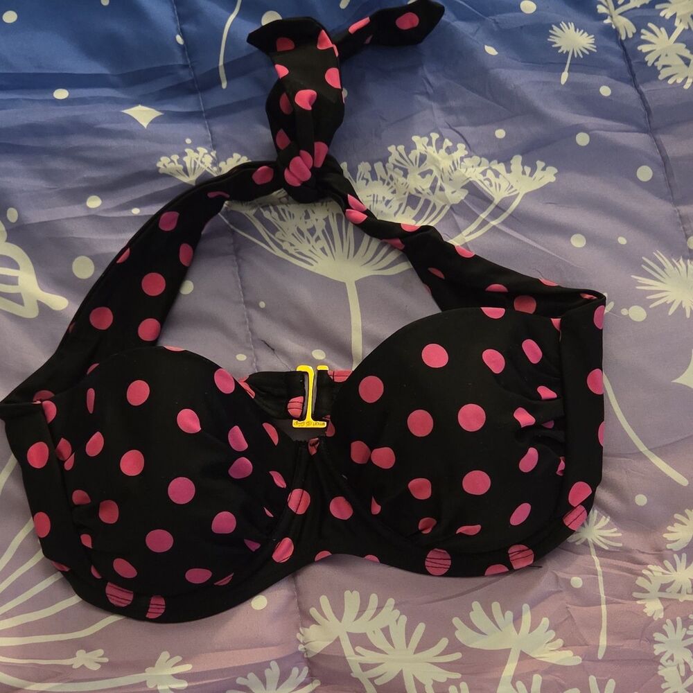 Smart & Sexy Black Pink Polka Dot Halter Balconette Underwired Bikini Top 36C